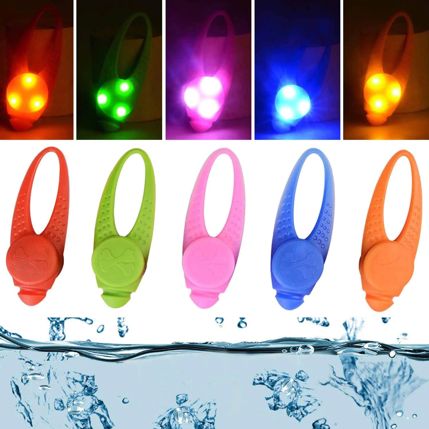 AMNQUERXUS Pet Dog Cat Collar LED Christmas Lights Clip on Light Up Dog Collar Light Gifts for Small Medium Large Dogs Cats Visible Safe & Seen at Night Waterproof (5 Pack)